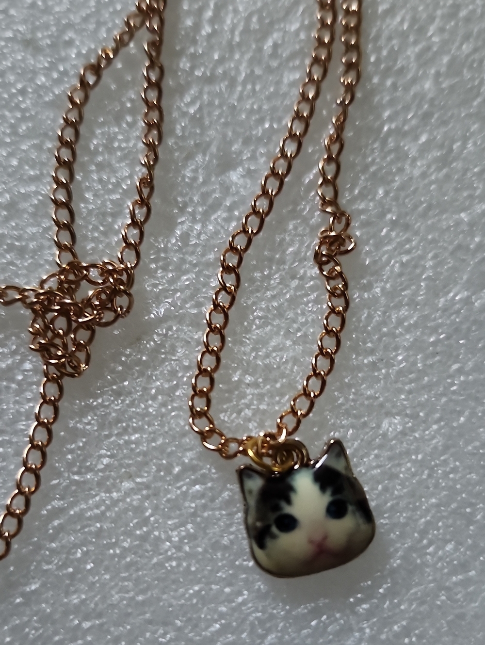 Hand Crafted Rose Gold Cat Face Enamel Charm Necklace